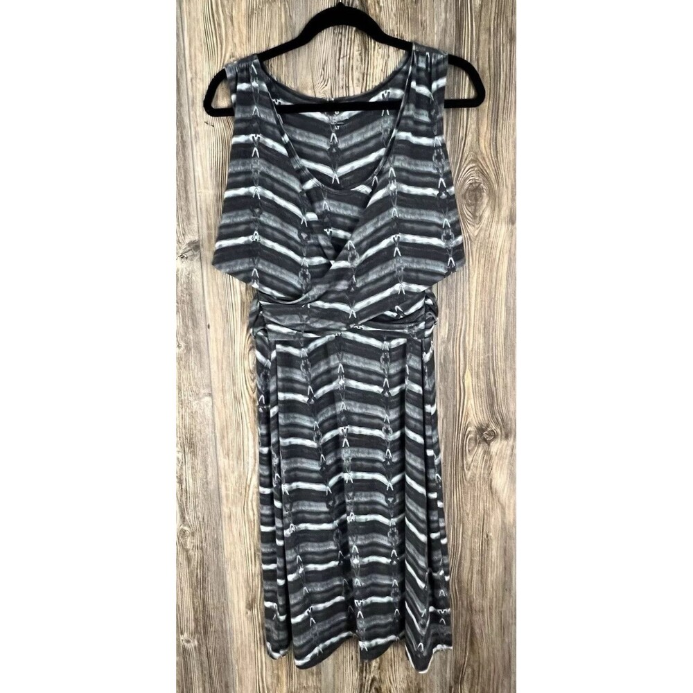 Athleta Women’s LT Gray Ombré Stripe Sleeveless Wrap Tencel Flare Dress